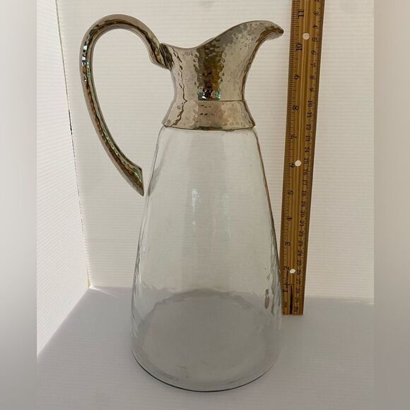 Hammered Glass Jug With Hammered Silver Spout And Handle 42oz - Picture 9 of 13